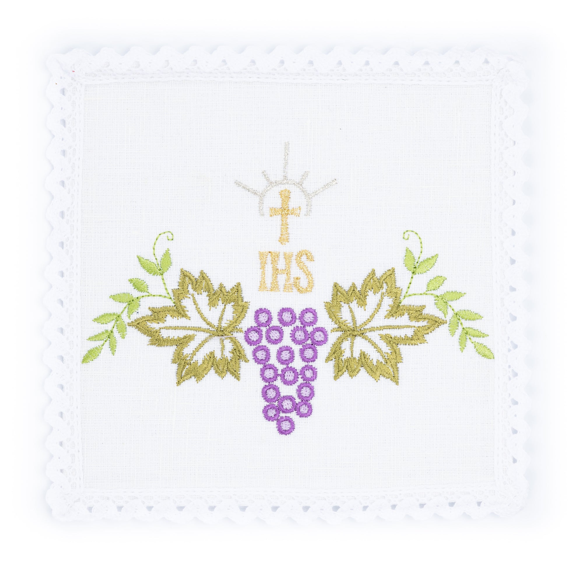 Juego de altar lino con sencillo bordado Cáliz y uvas