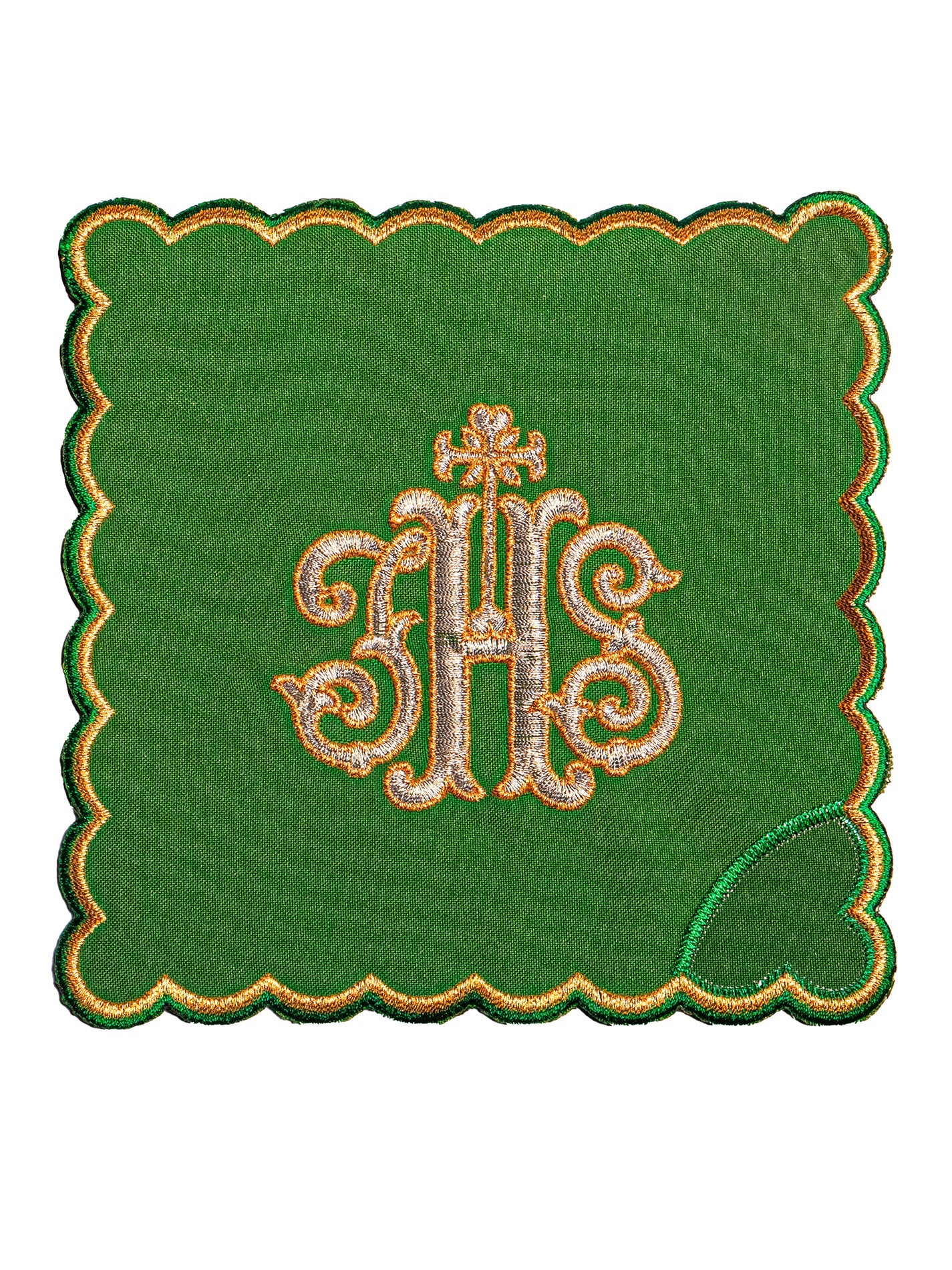 Servicio de altar bordado IHS, palia verde