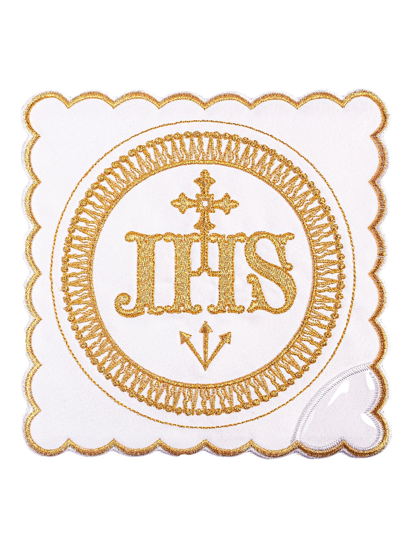 Juego de altar lino con bordado IHS dorado