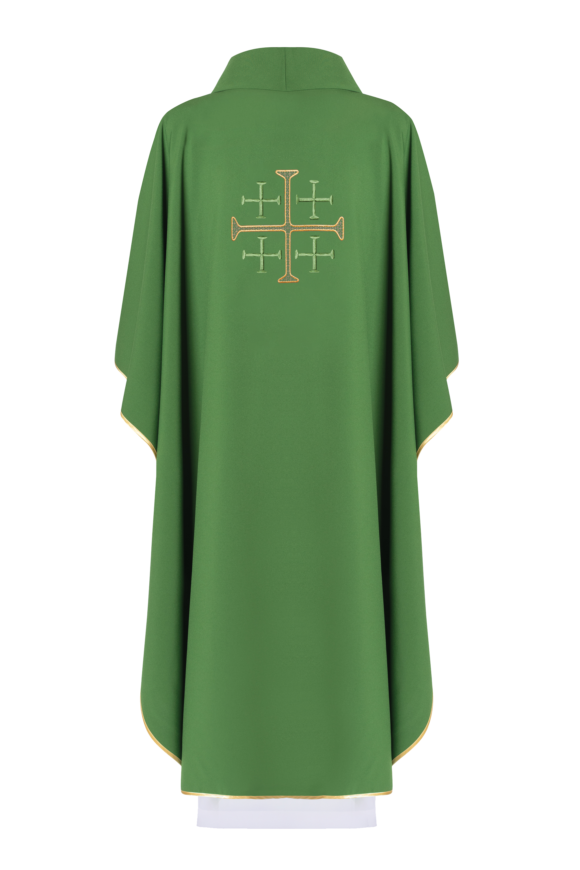 Casulla verde con bordado Cruz de Jerusalén