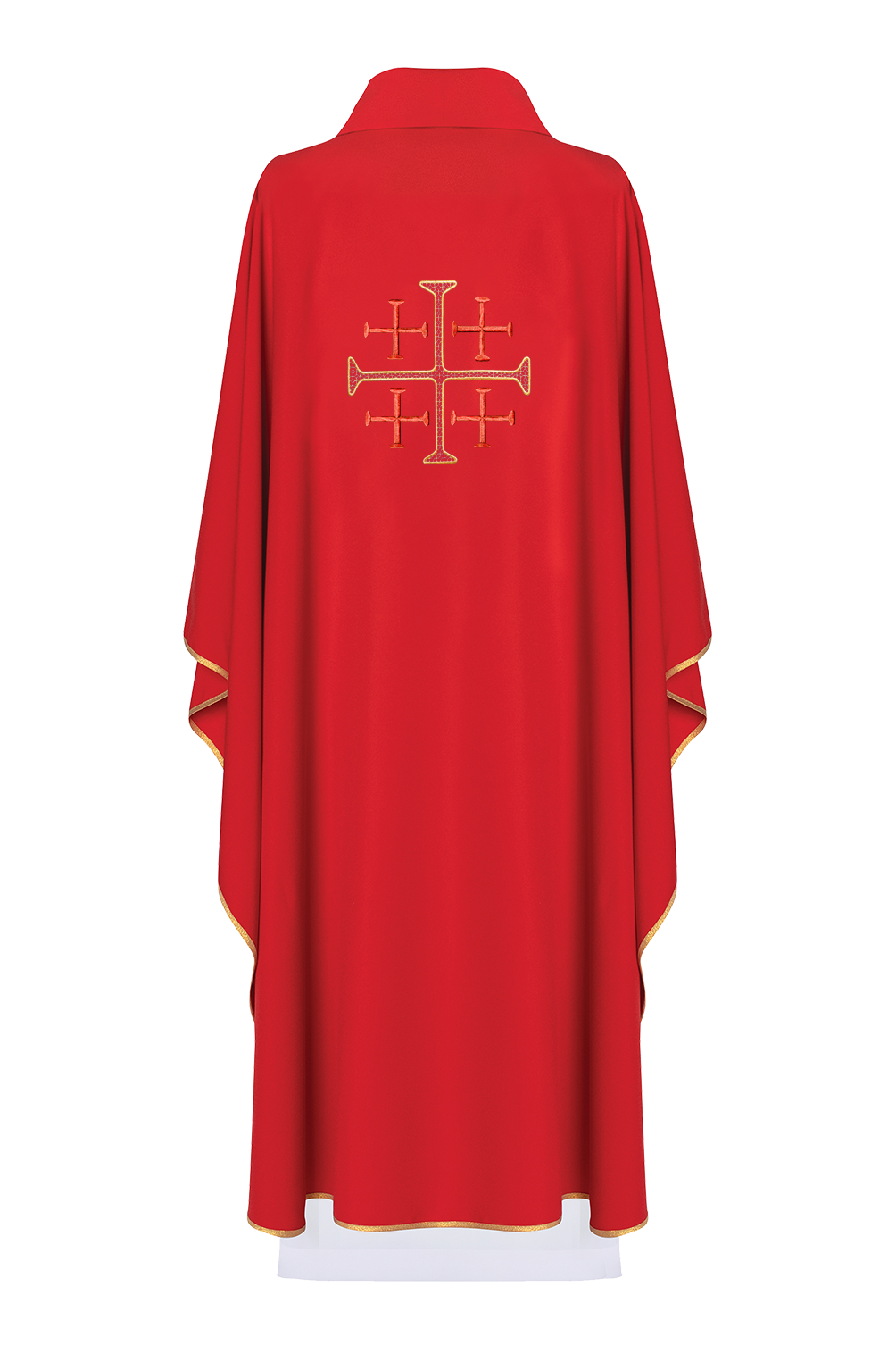 Casulla roja con bordado Cruz de Jerusalén