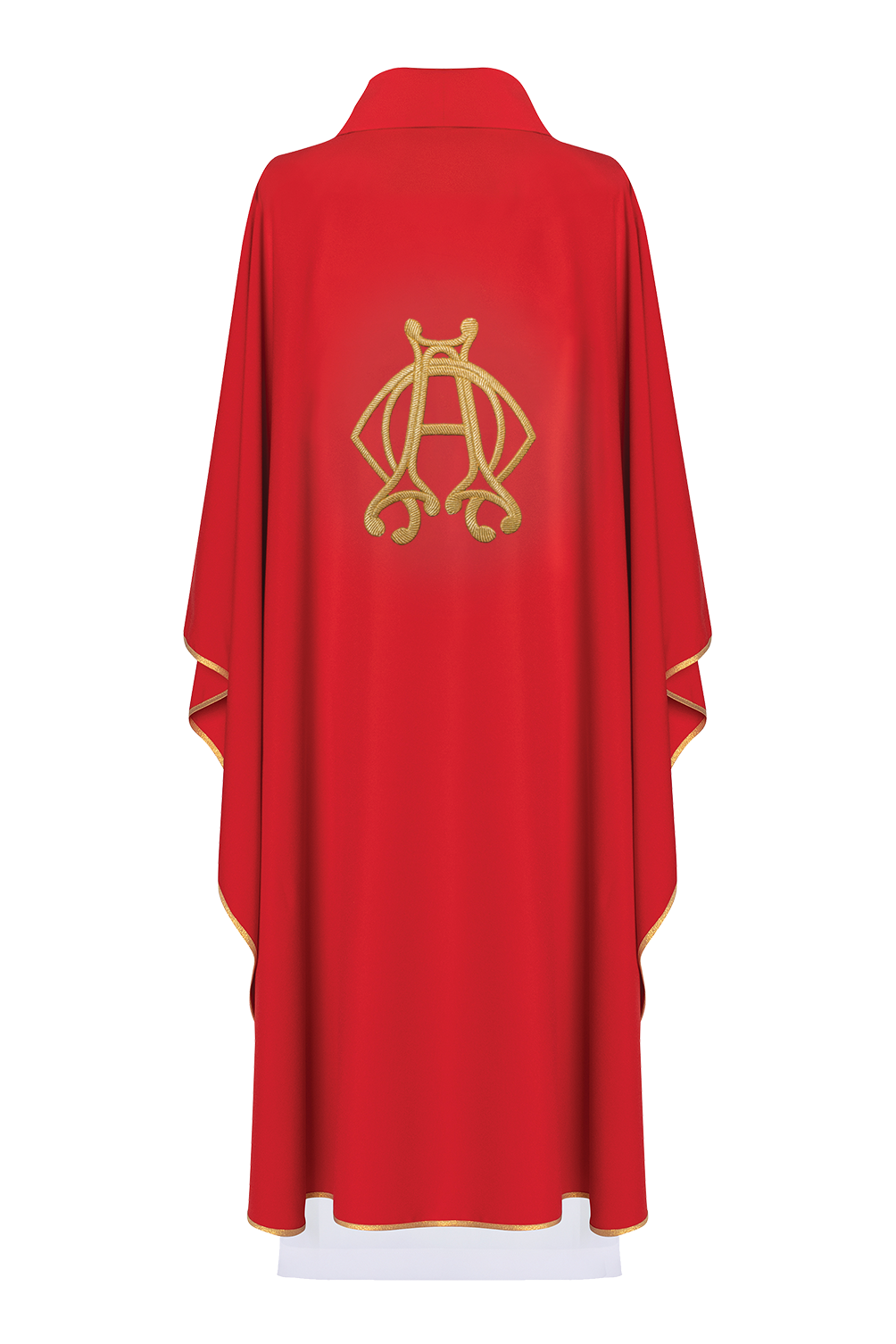 Casulla roja con bordado Alfa y Omega