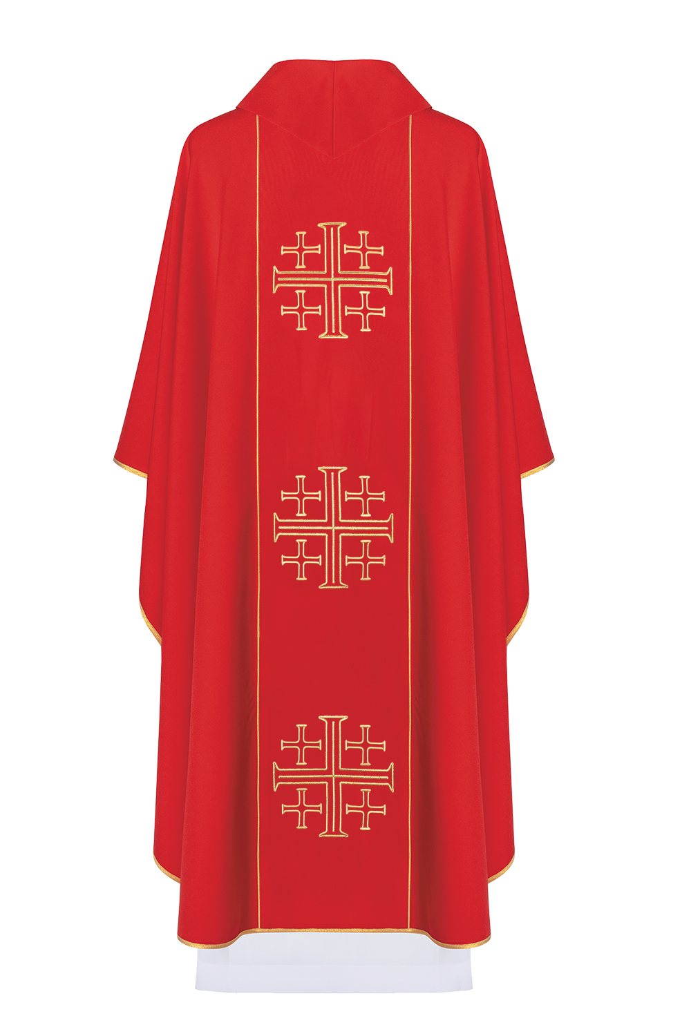 Casulla roja con bordado Cruces de Jerusalén