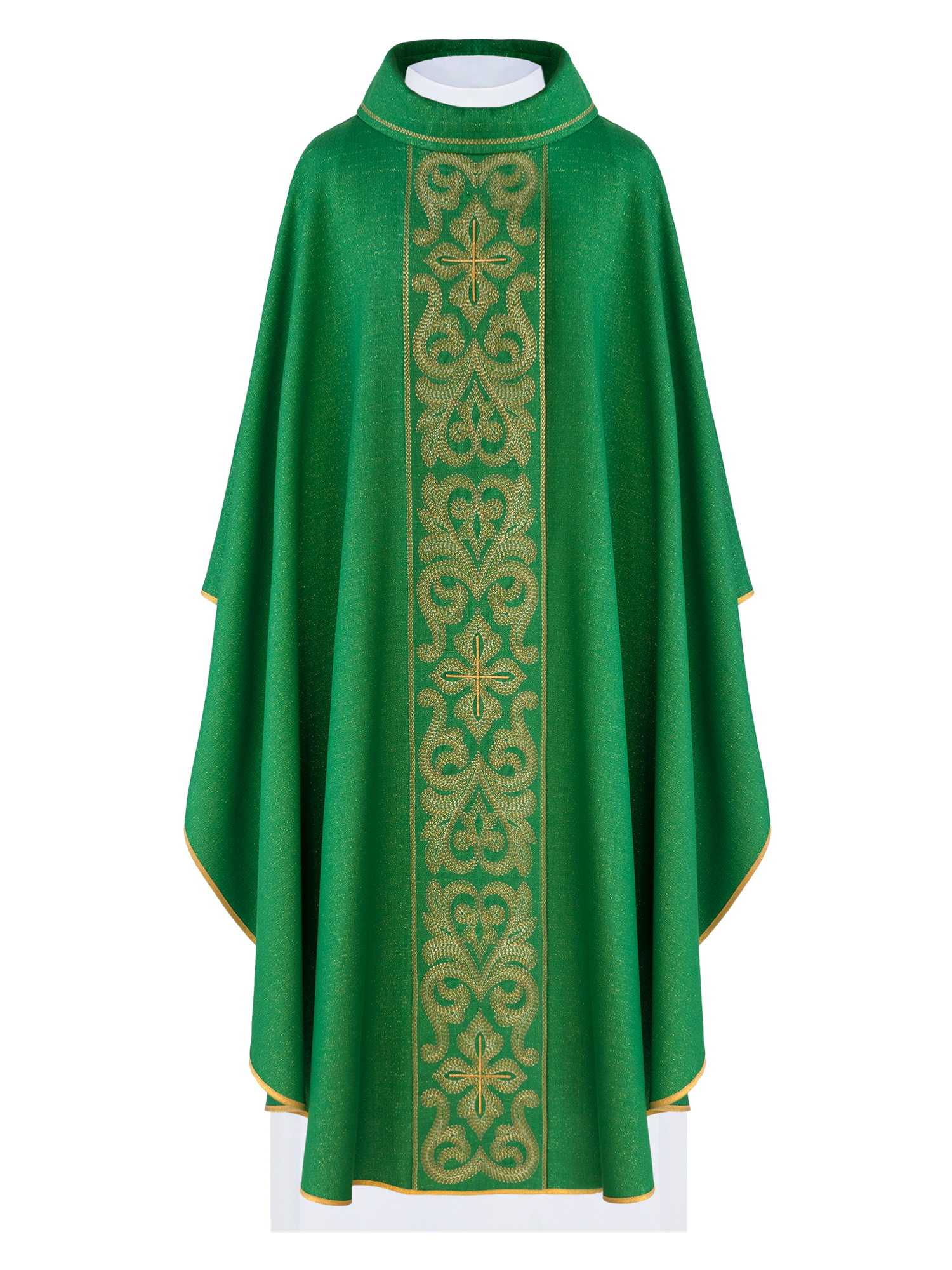 Casulla verde ricamente bordada con cruces