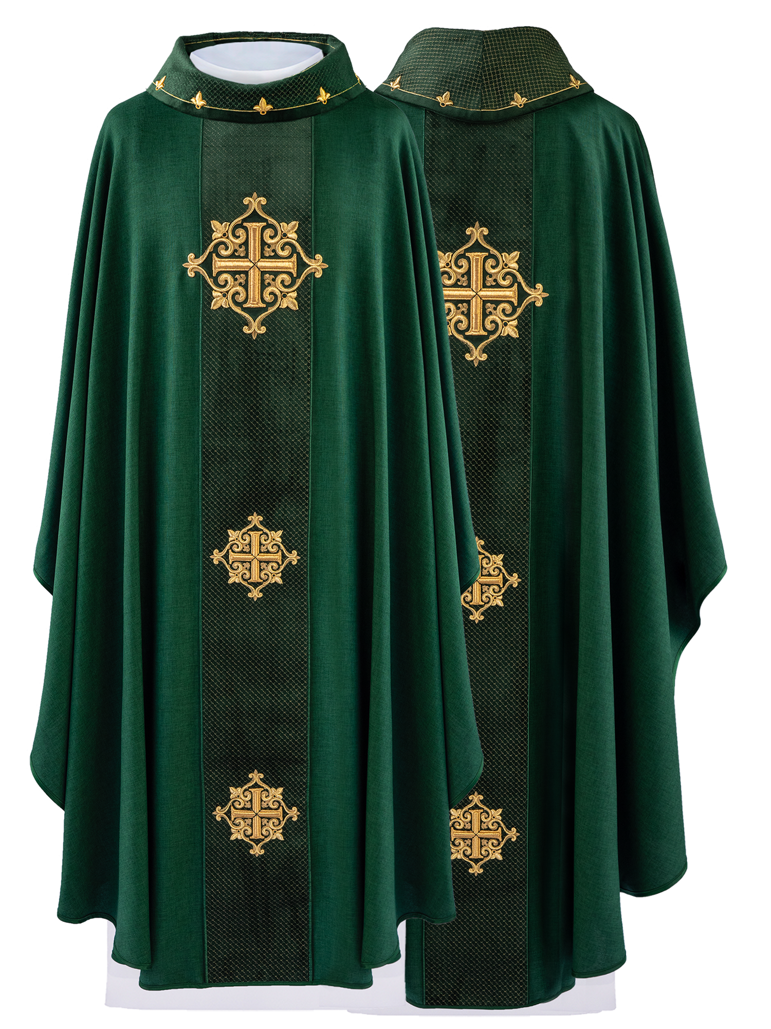 Casulla verde con galón terciopelo ricamente bordado Cruces