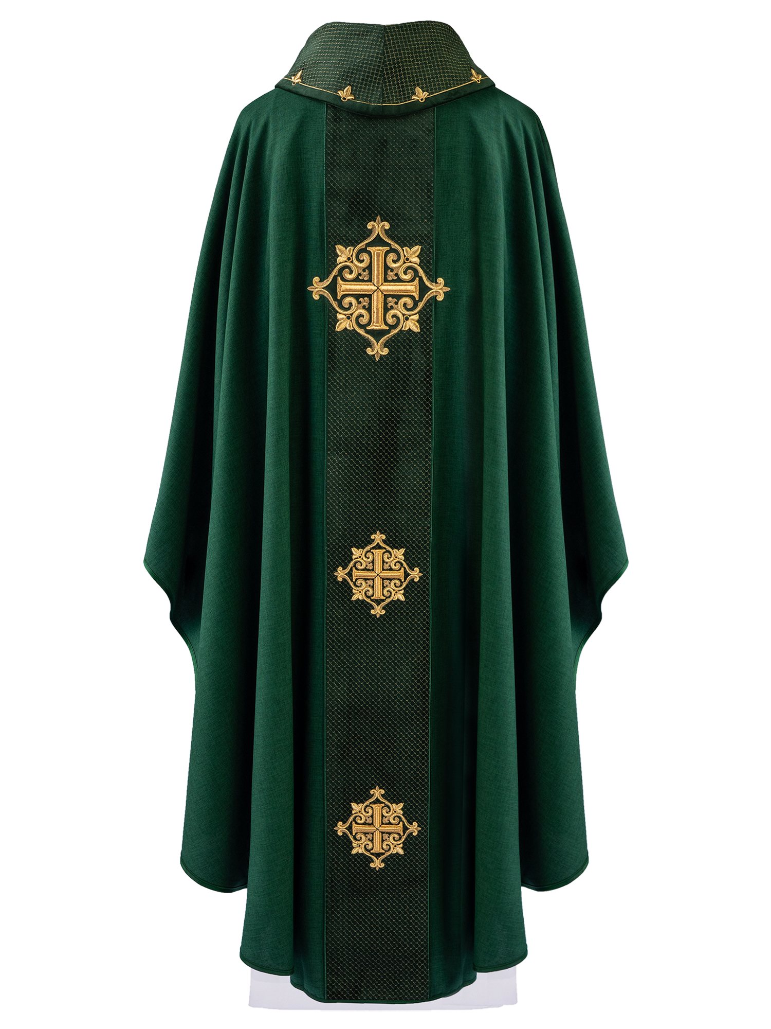 Casulla verde con galón terciopelo ricamente bordado Cruces