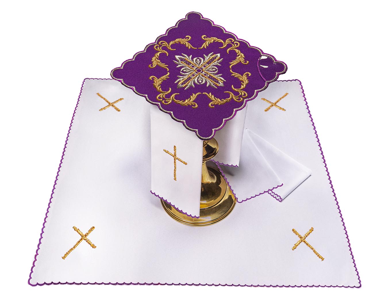 Servicio de altar morado con cruz bordada