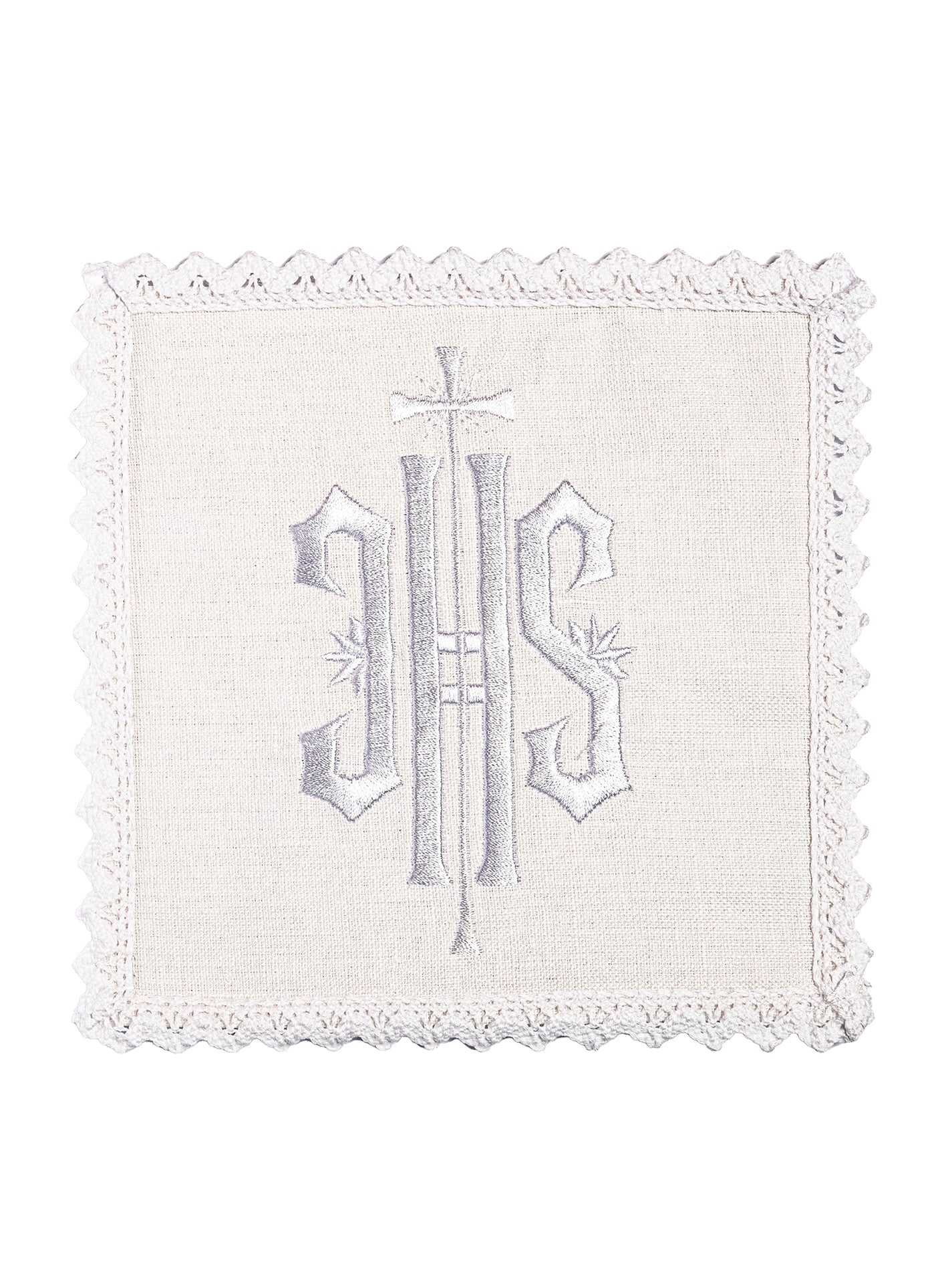 Juego de altar lino con bordado blanco IHS