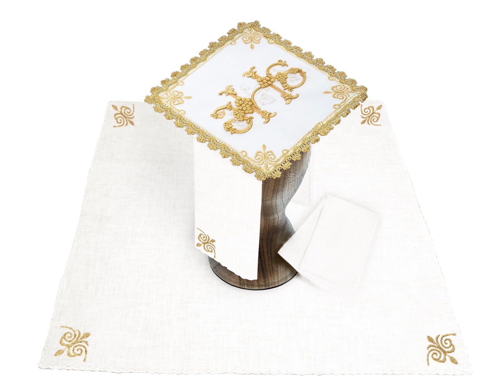 Juego de altar lino con bordado IHS