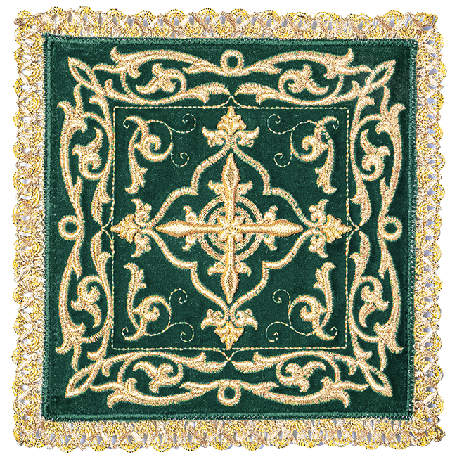 Juego de altar lino con Cruz verde bordado