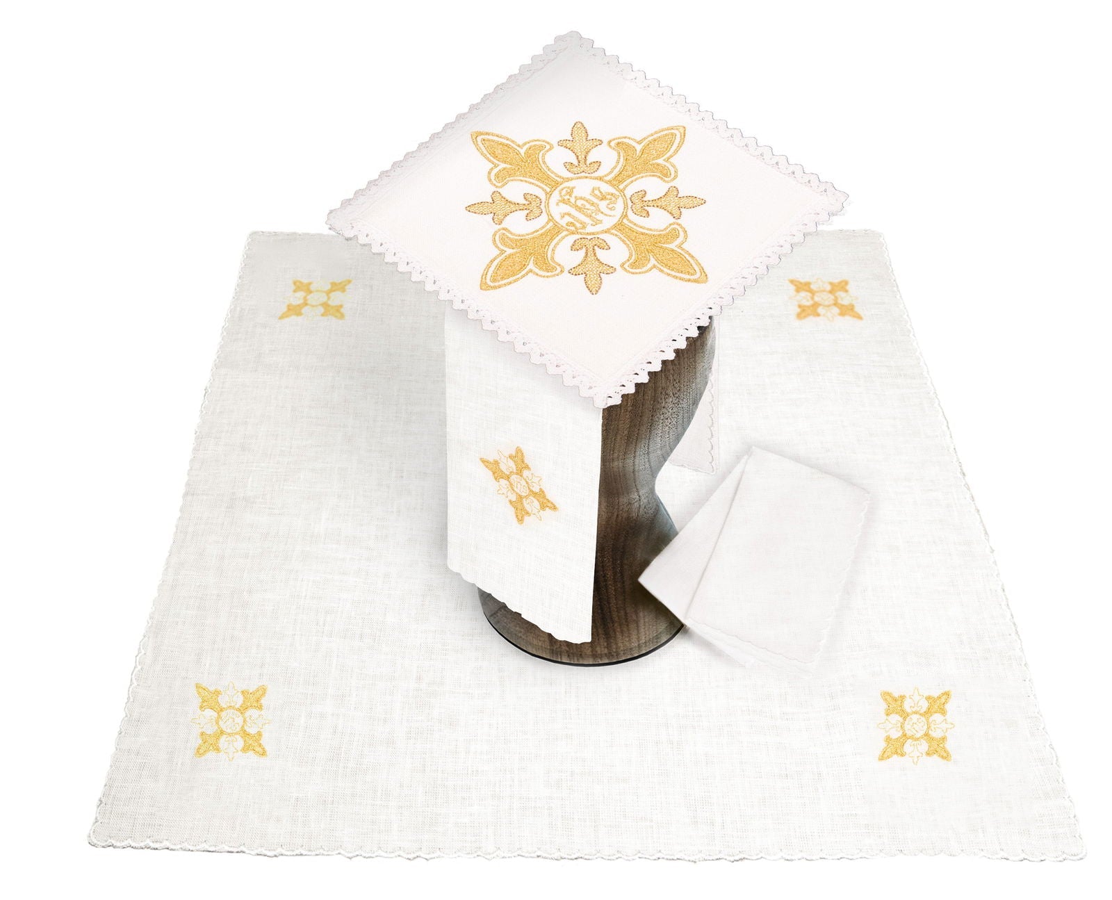 komplet kielichowy lniany z haftem eucharystycznym JHS - ORNATY.PL