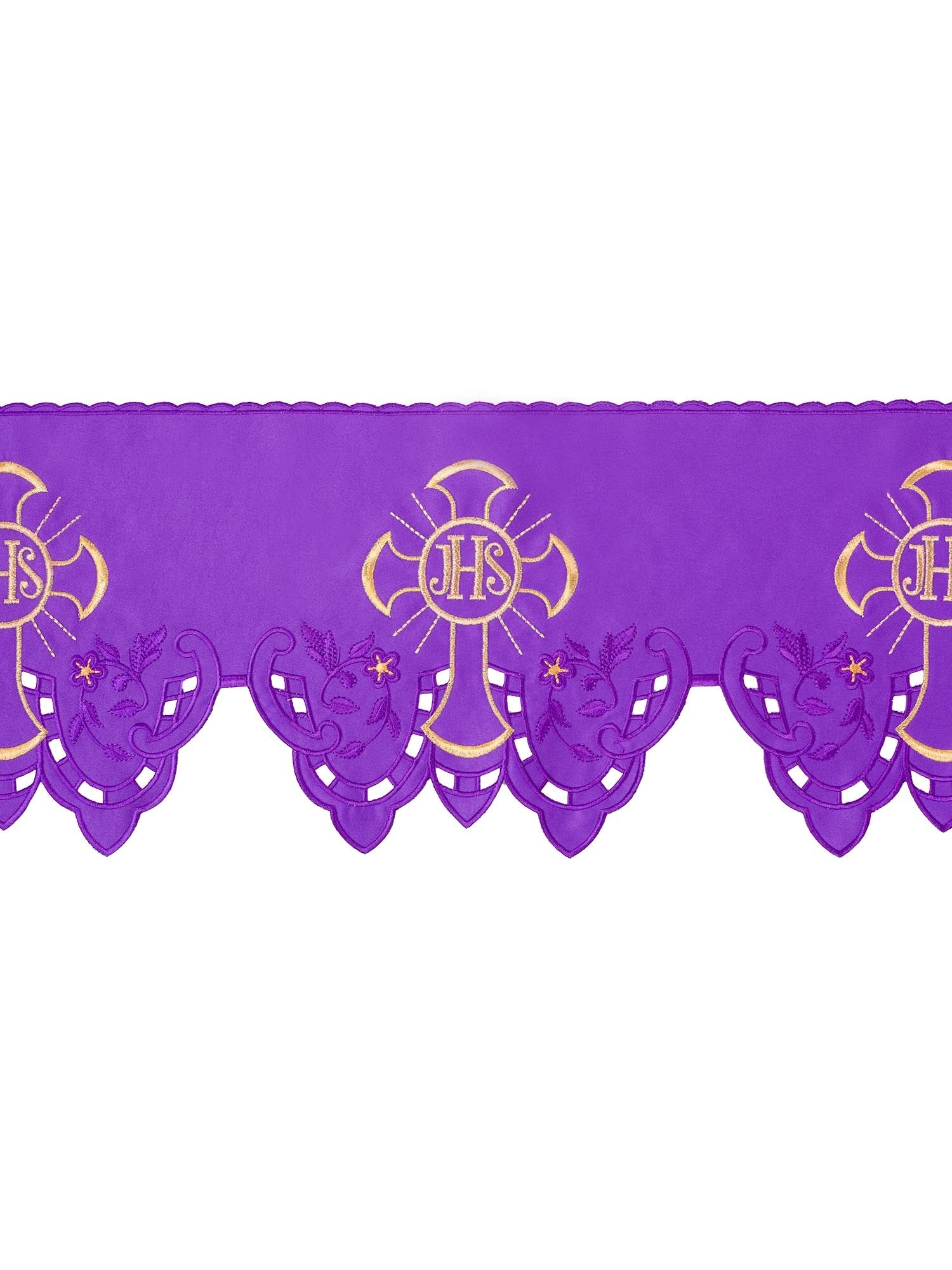 Puntilla de altar con bordado IHS y Cruz - morado