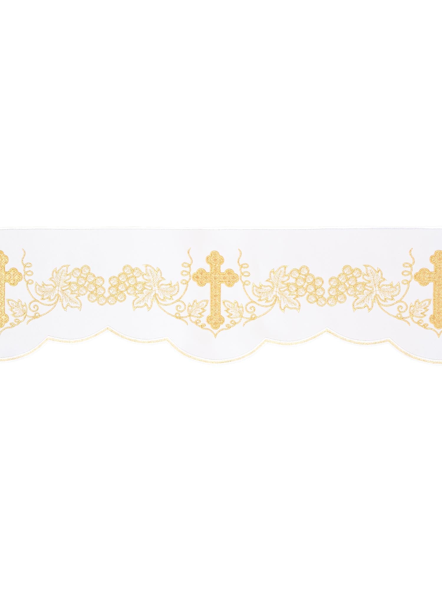 Puntilla de altar con bordado Cruz y Uvas - blanco