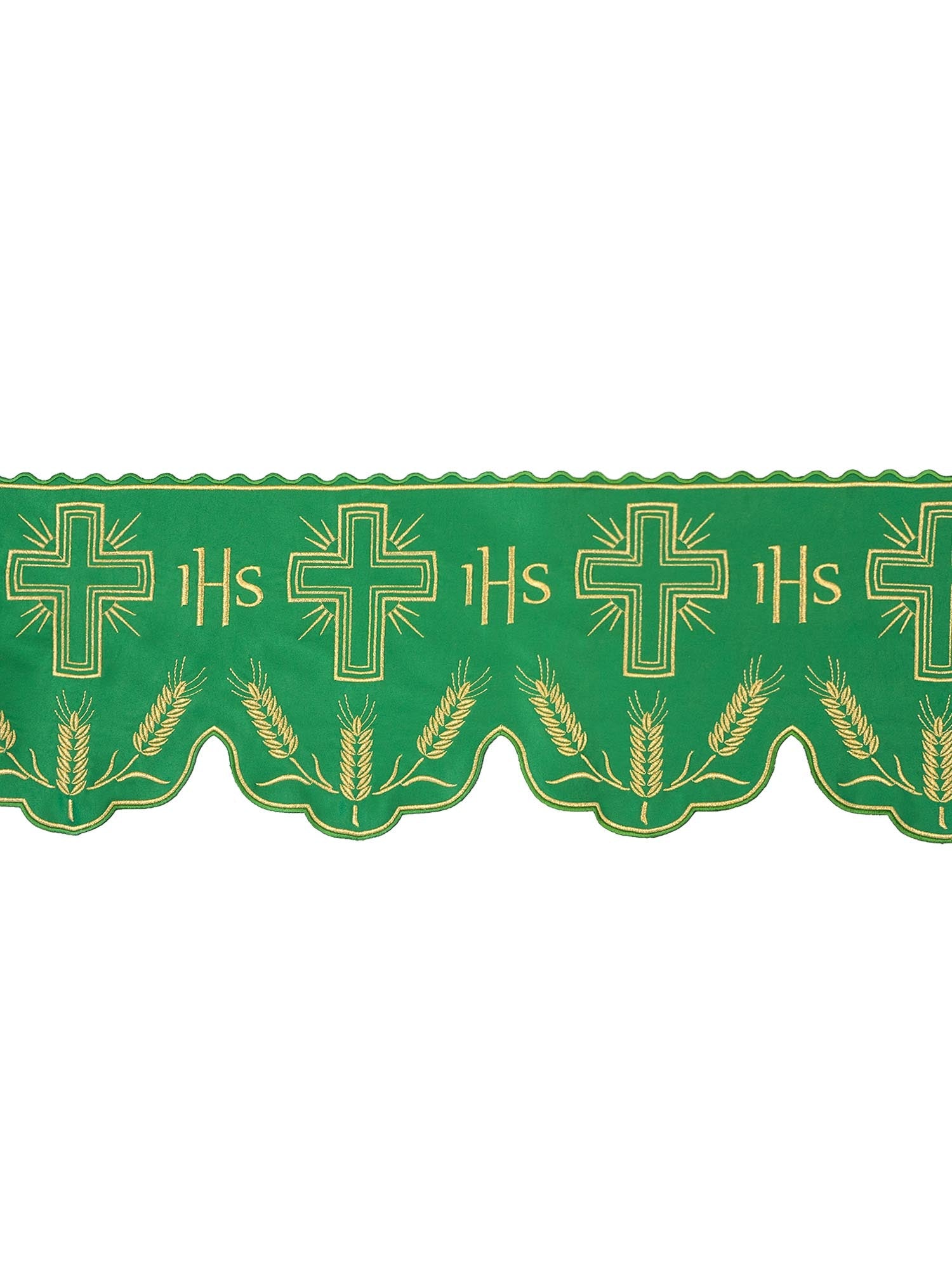 Puntilla de altar con bordado Cruz e IHS- verde