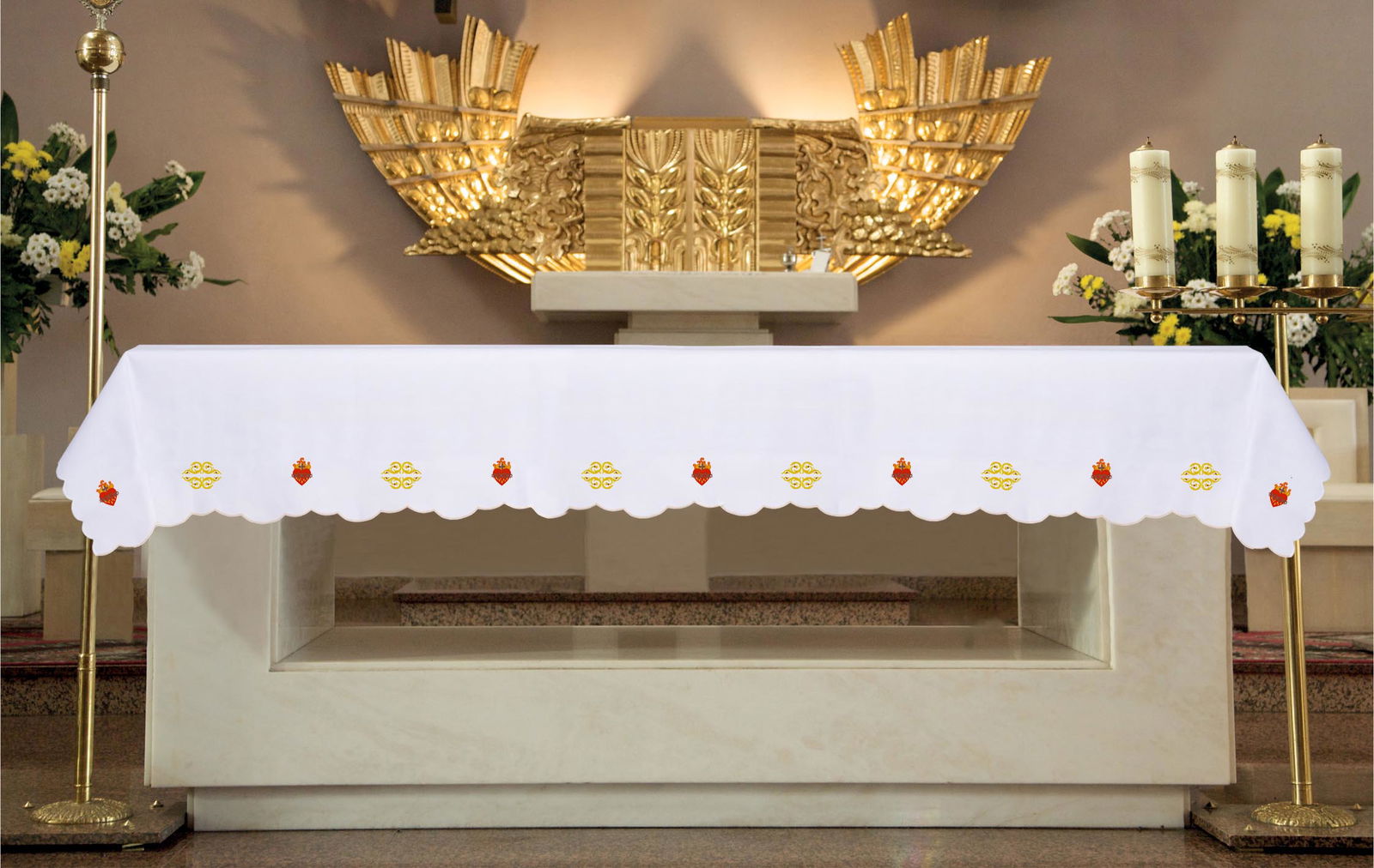 Mantel de altar con bordado frontal del Sagrado Corazón de Jesús