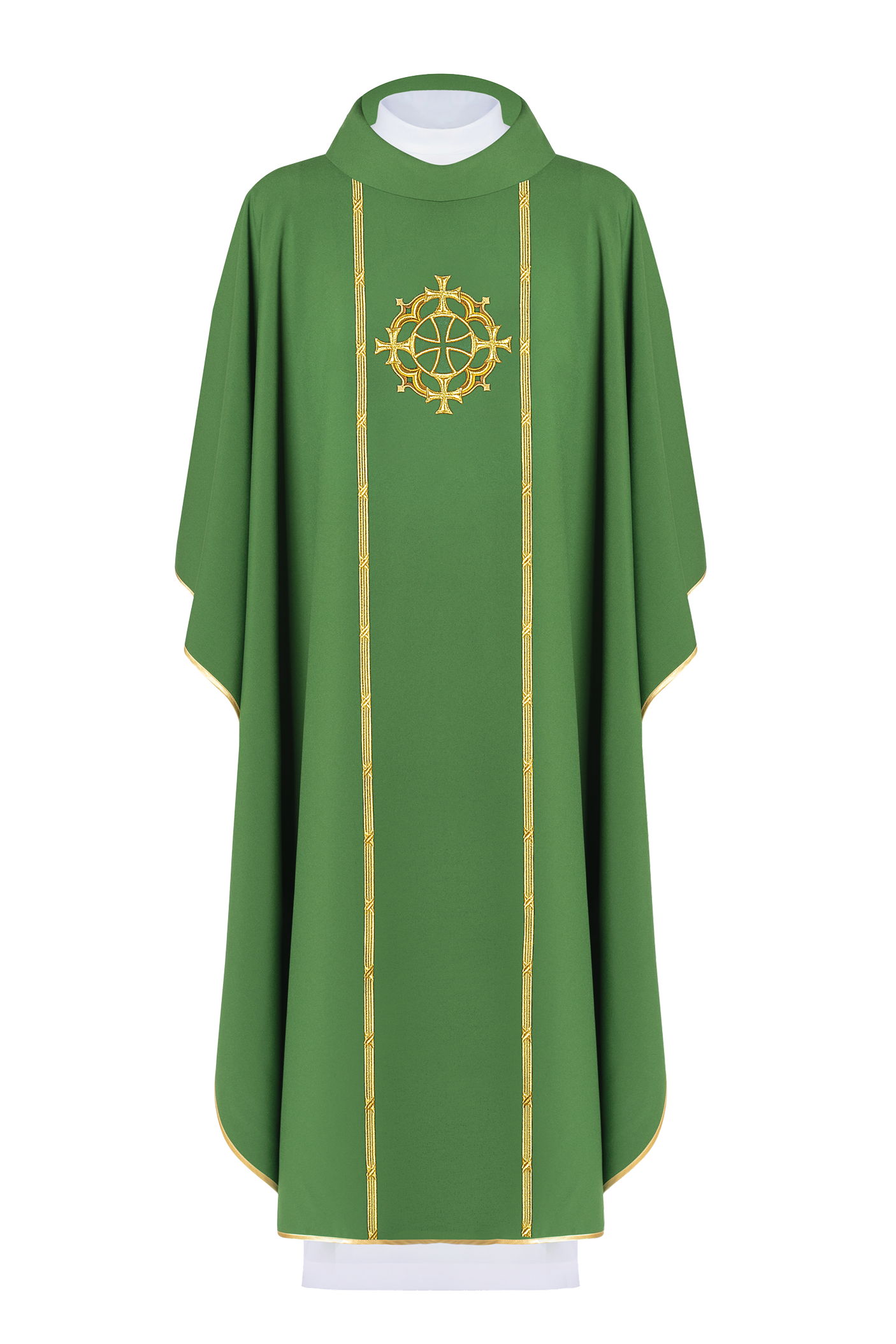 Casulla verde con bordado Cruz y rayas dorada