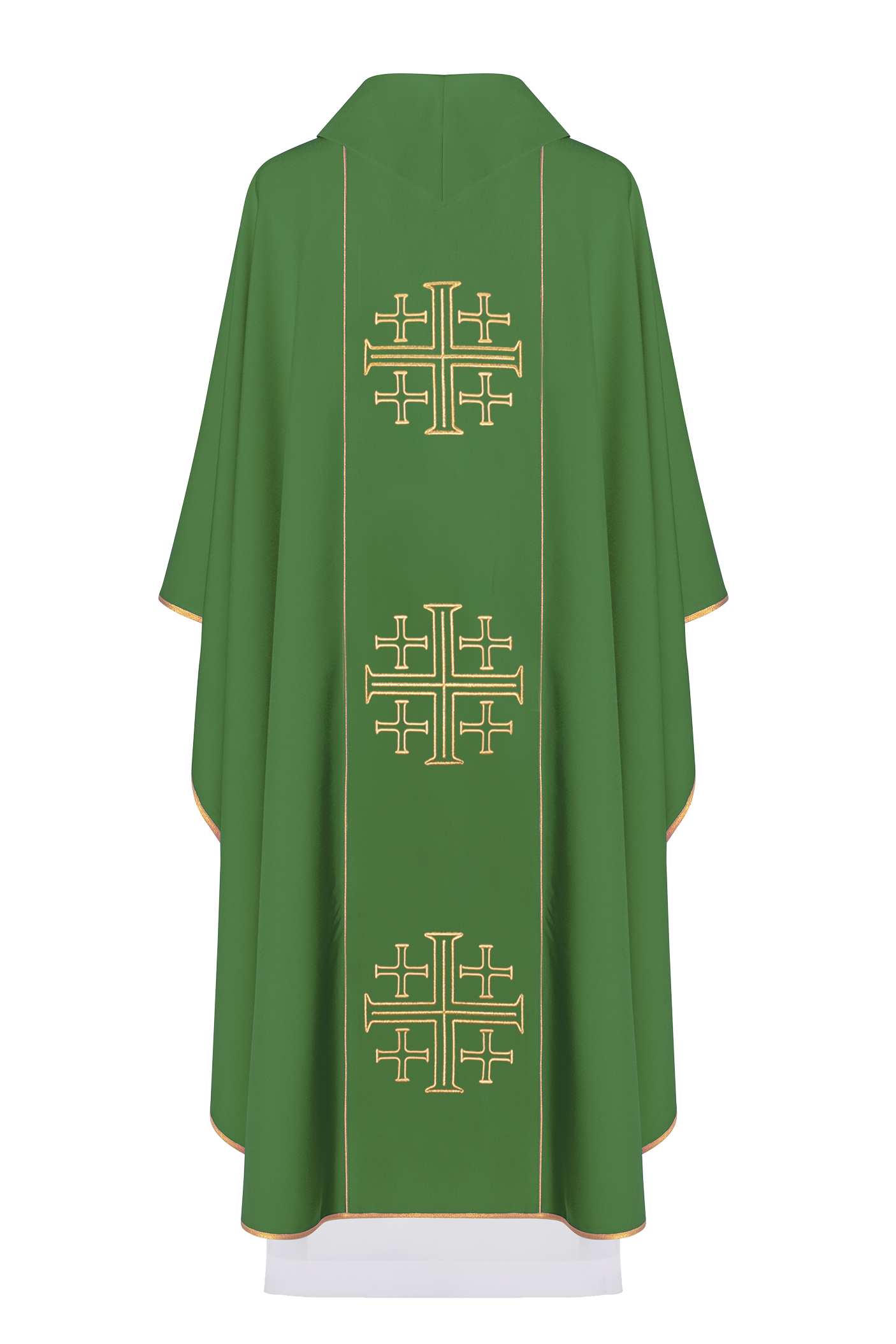 Casulla verde con bordado Cruces de Jerusalén