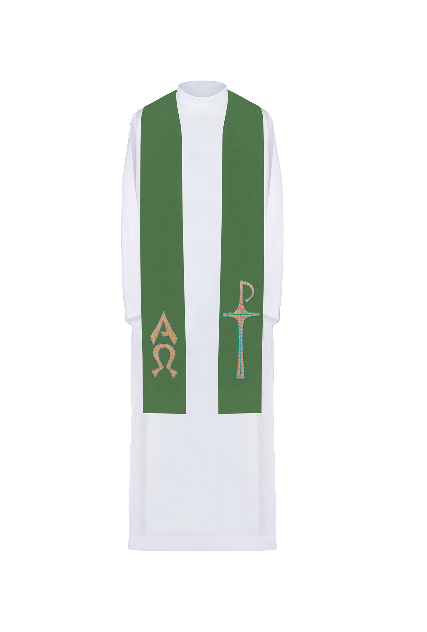 Estola verde con bordado Alfa y Omega